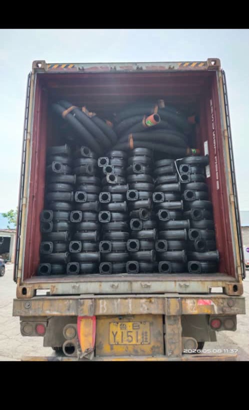 Hoses and pipe fittings fully loaded in a shipping container
