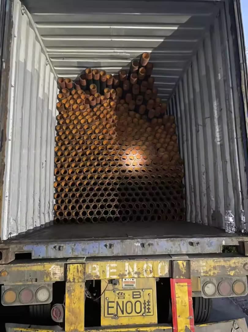 Steel pipes loaded in a shipping container